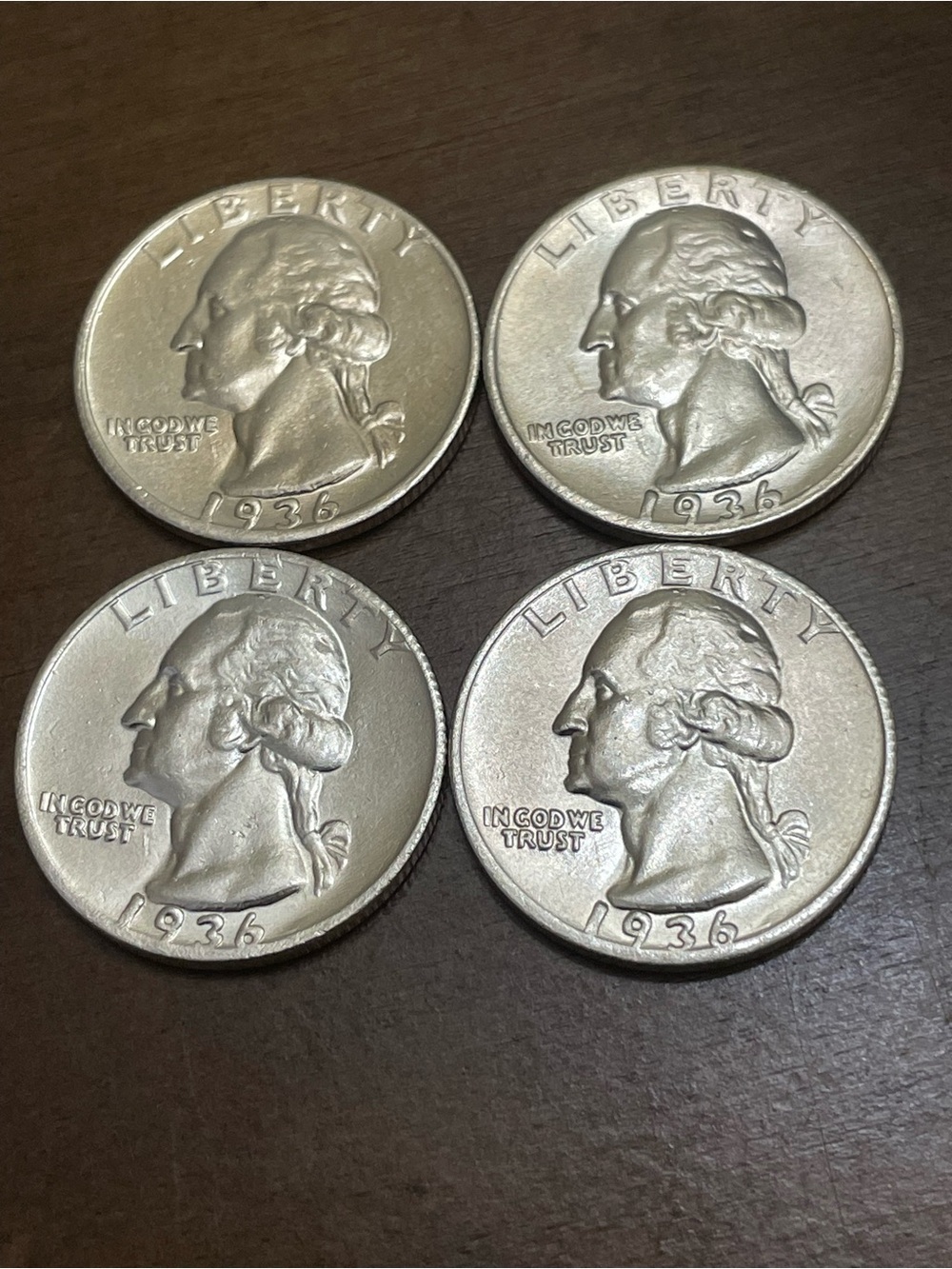 1936 Silver Washington Quarters - Set of 4 silver 90%